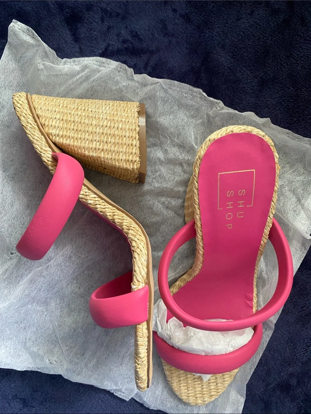 ShuShop Hot Pink Double-Band Woven Slide Sandals